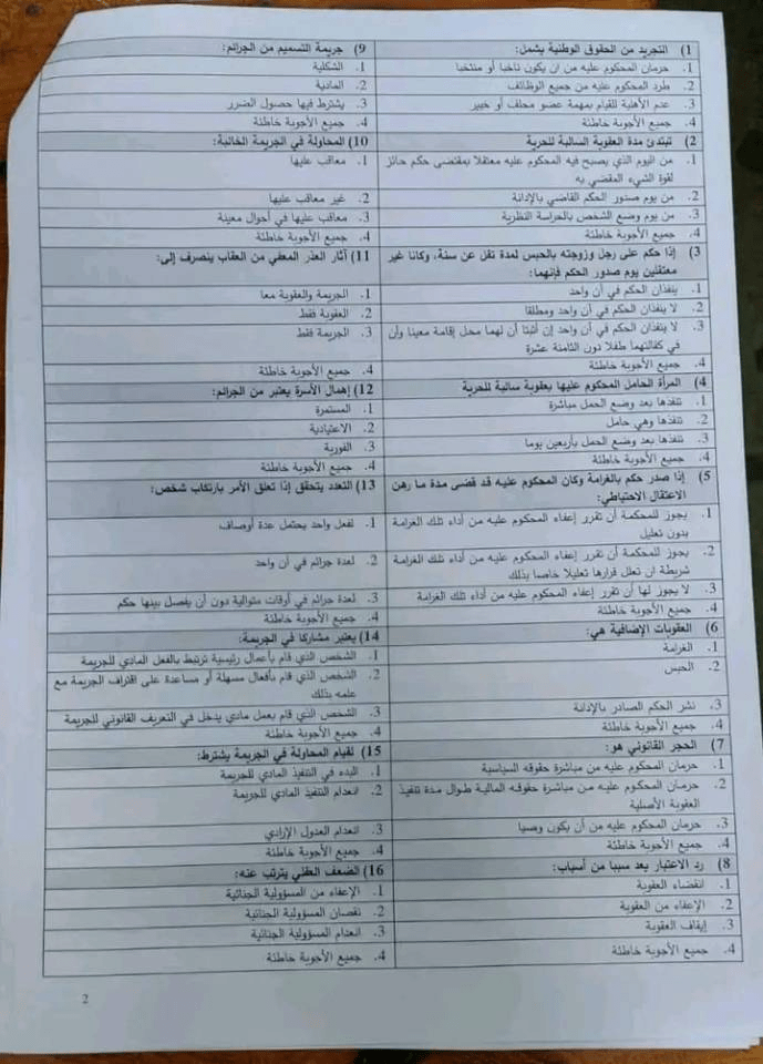 نماذج امتحانات مباراة المحاماة qcm